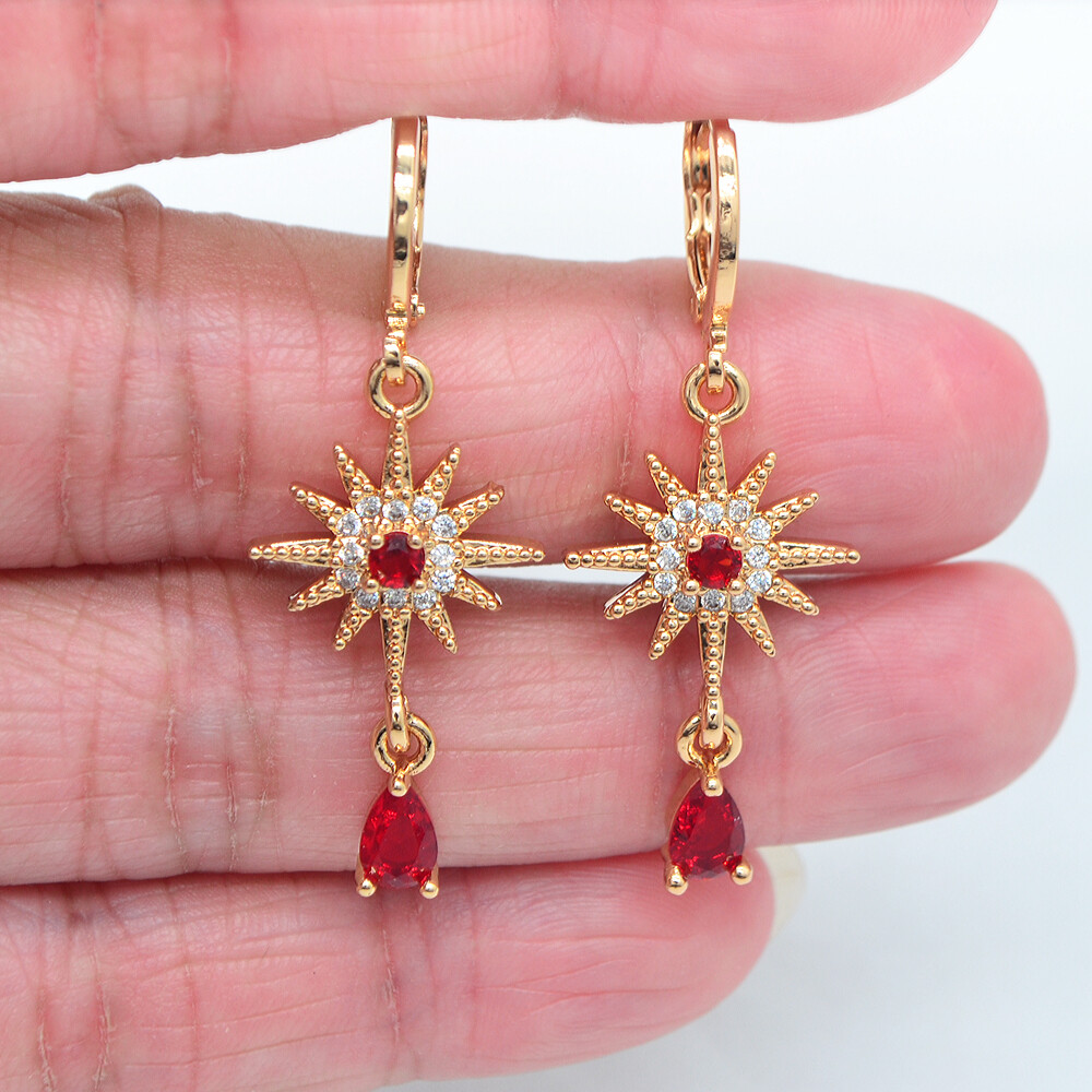 18K Yellow Gold Filled Women Fashion Lake Blue Topaz Star Dangle Earrings
