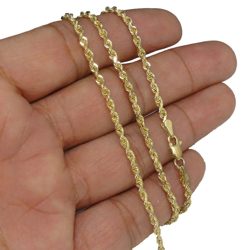 10K Yellow Gold 25mm Diamond Cut Rope Chain Pendant Necklace 1630 G1N