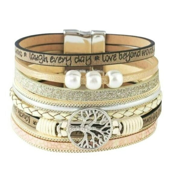 Multilayer Leather Bangle Magnetic Bracelet for Men Or Women 7.5in – Khaki