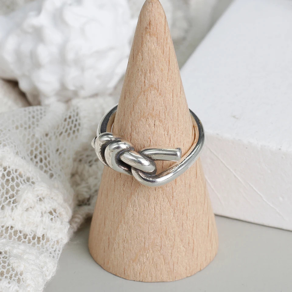 925 Sterling Silver Knot Ring Women Adjustable Smooth Geometric Fine Jewelry
