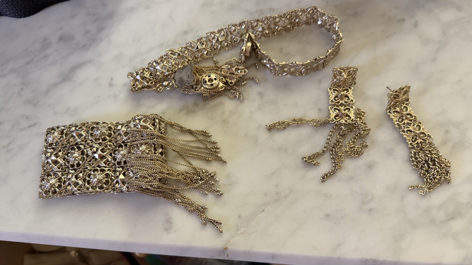 Kendra Scott Iris Filigree Gold Tone Cuff Bracelet Earrings Choker Set Vintage