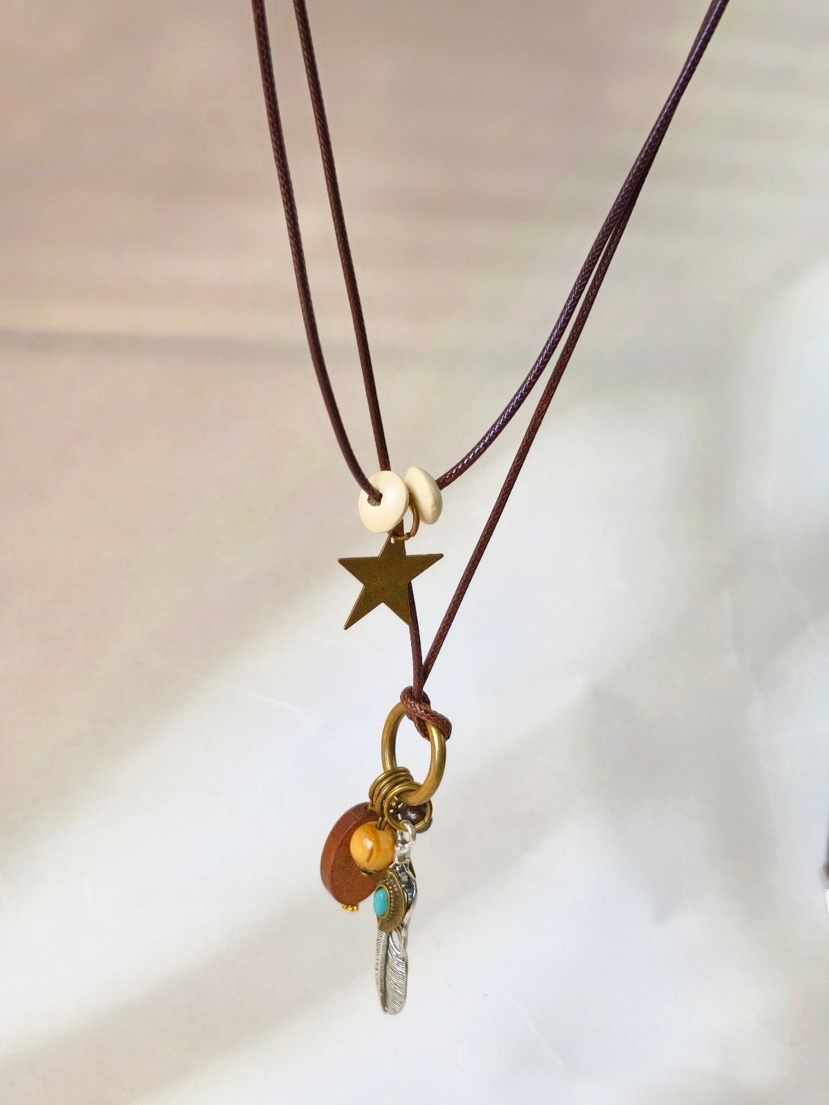 Boho Vintage Double Wax Cord Long Necklace Adjustable Layered Choker Unisex