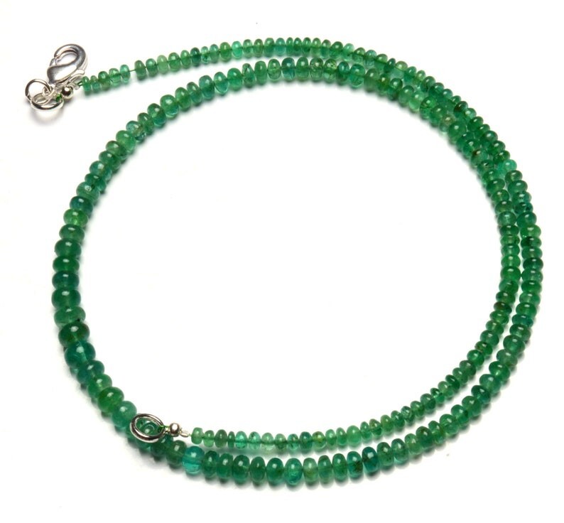 Natural Russian Emerald Smooth Rondelle Gemstone 4-6mm Bead Necklace 18″ Gift