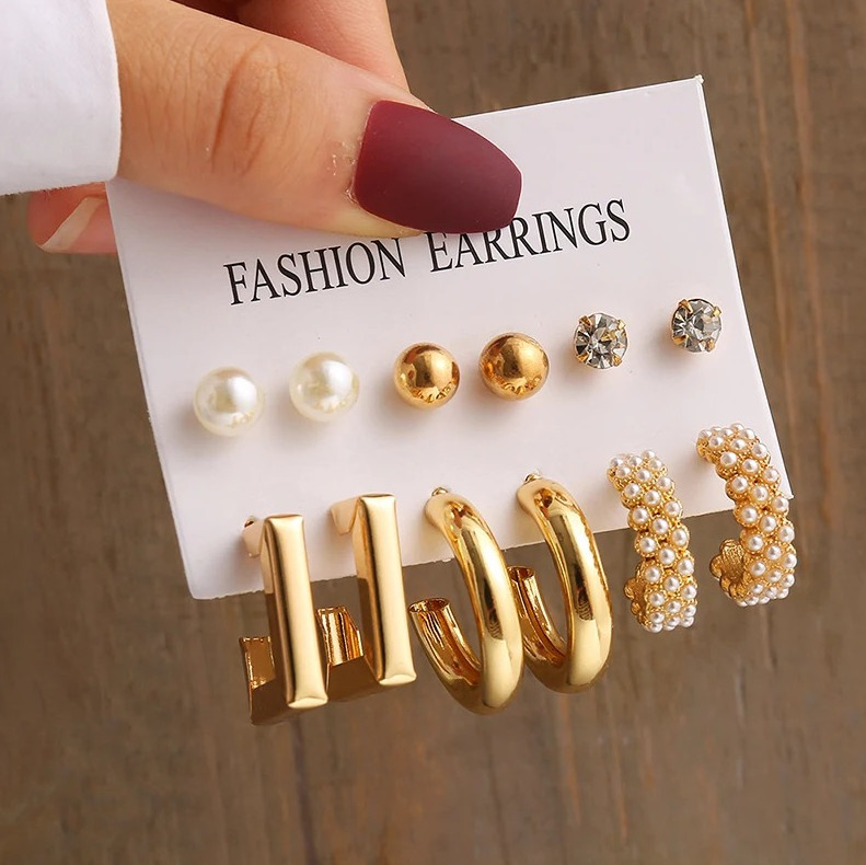 1set Gold Vintage Pearl Earrings Geometric Dangle Drop Earrings for Women – NEW