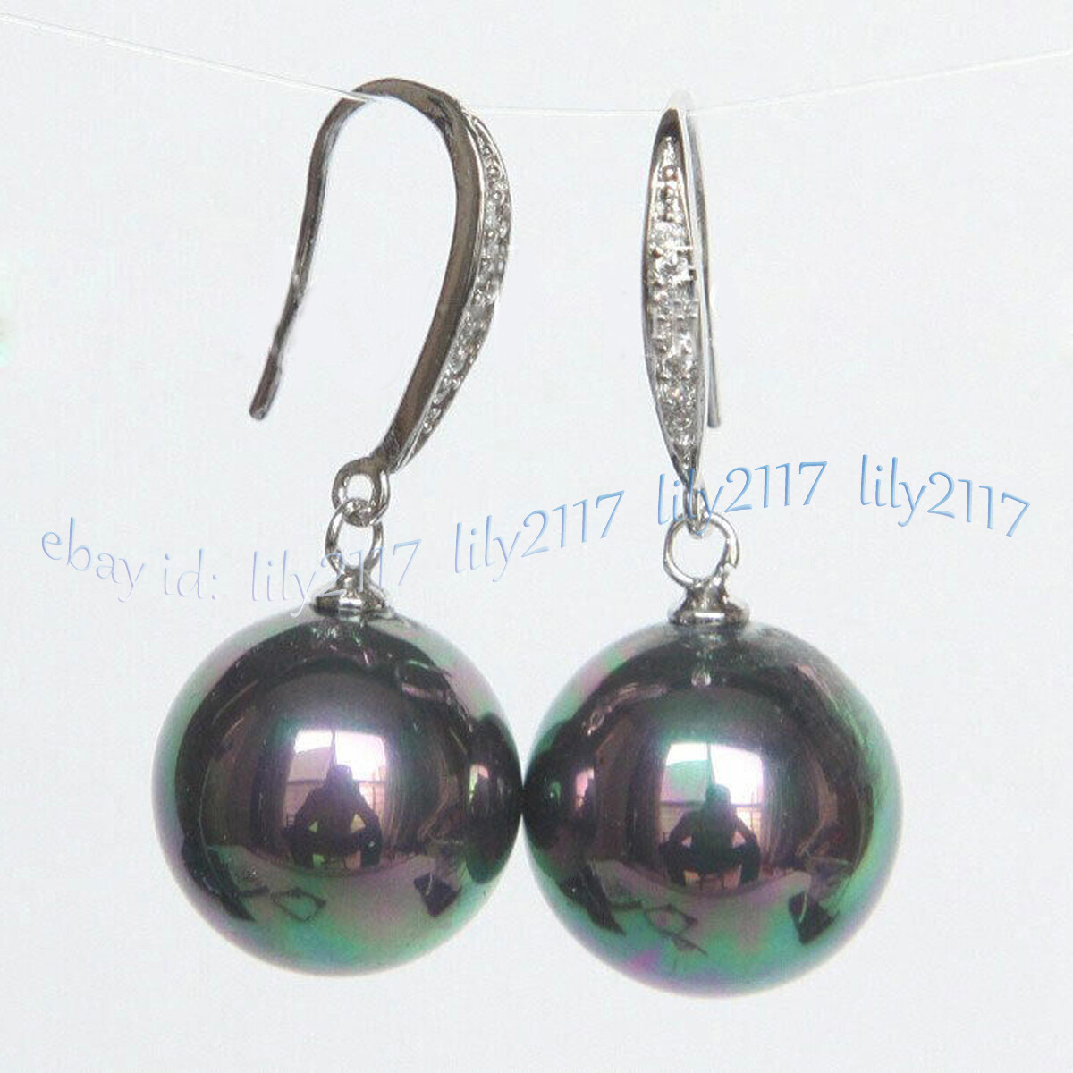 8-16mm Multicolor South Sea Shell Pearl Round Beads Dangle Silver Hook Earrings