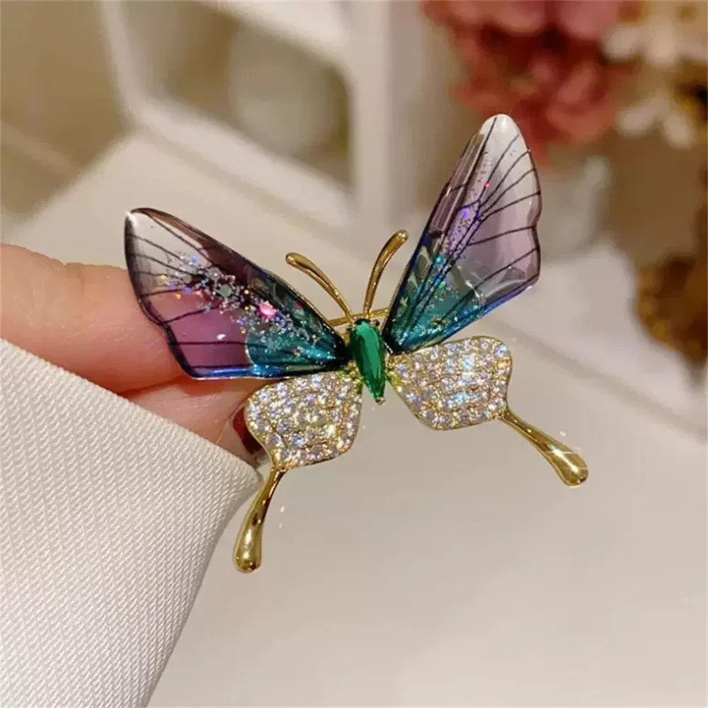Blue Pink Peony butterfly Brooch Pin Imitation Pearl Floral Rose Corsage Women