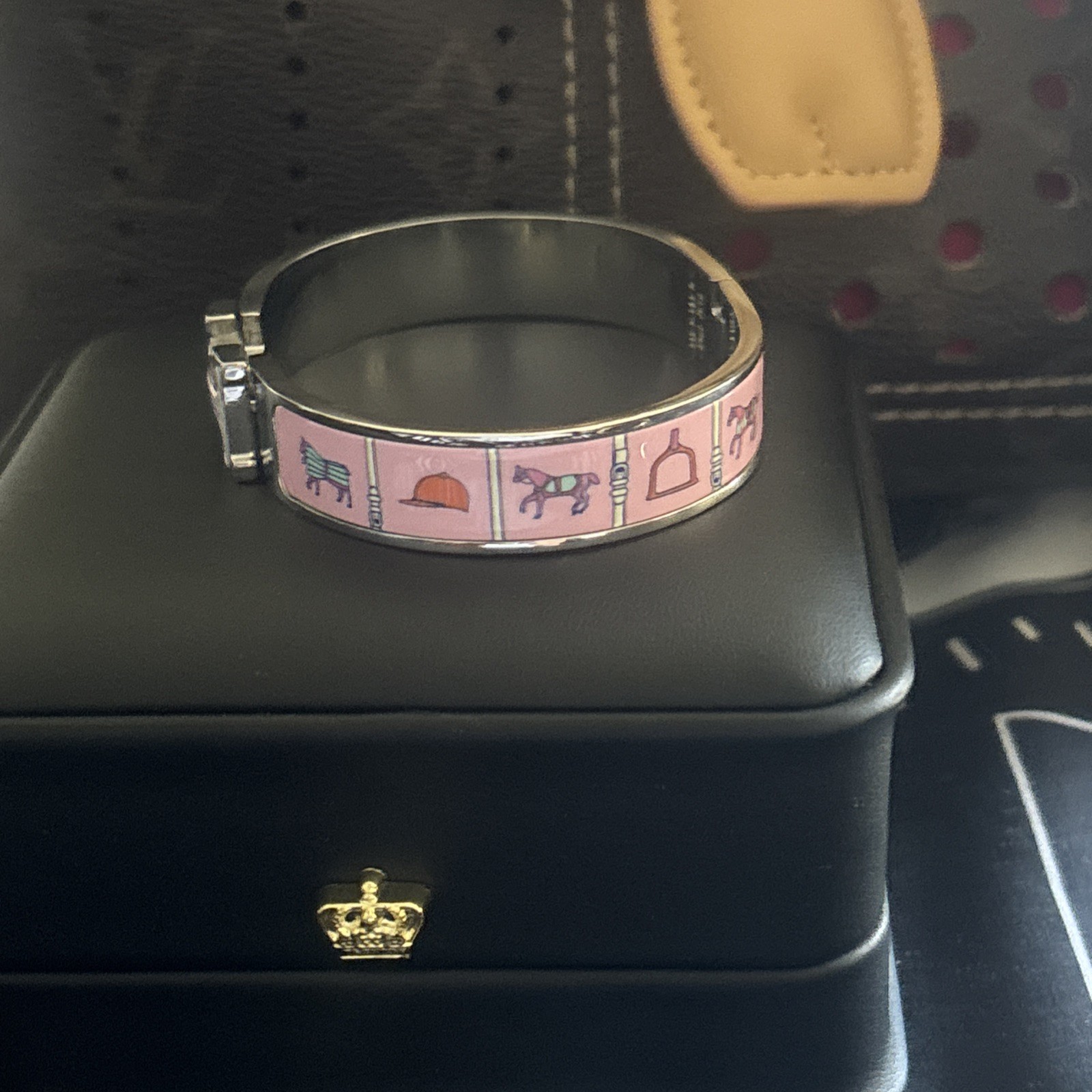 Hermès Inspired Enamel H Bracelet Silver Tone Multicolor Geometric Bangle