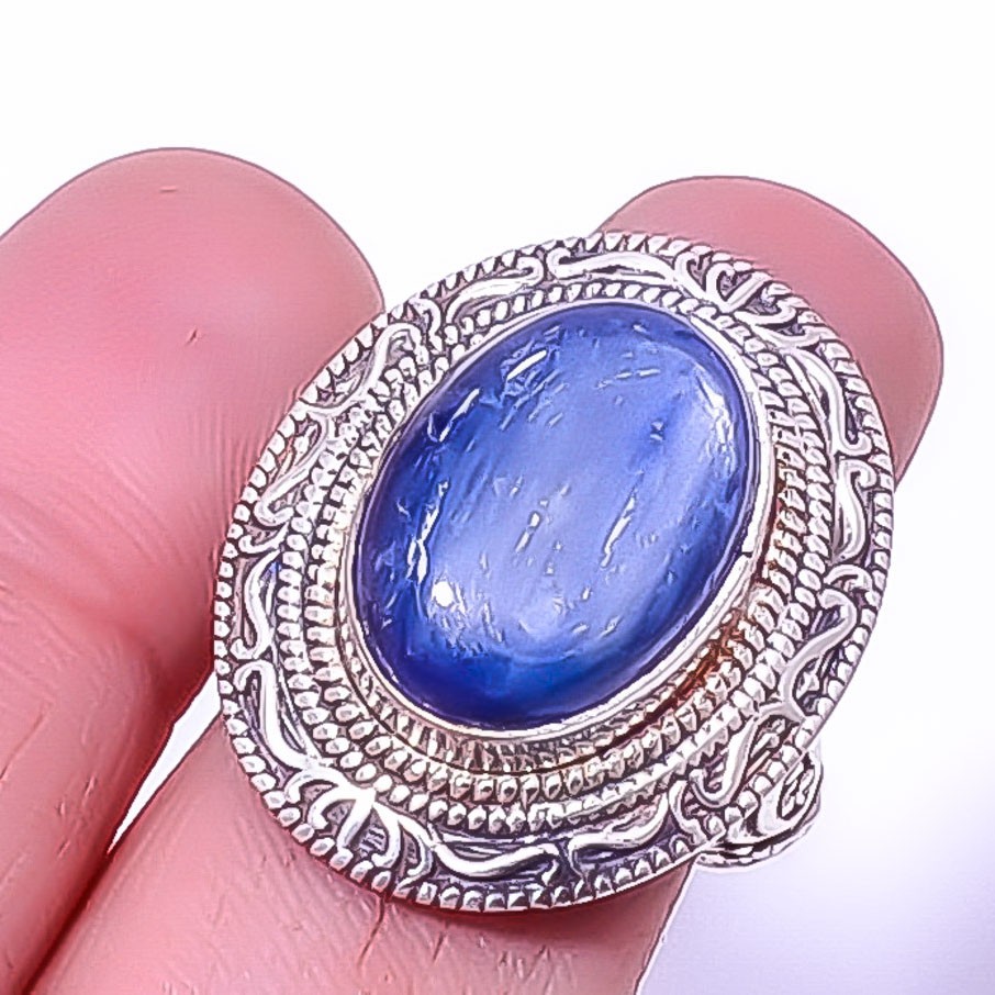 Kyanite – Nepal Gemstone Silver Handmade Bali Ring s.8 T3020