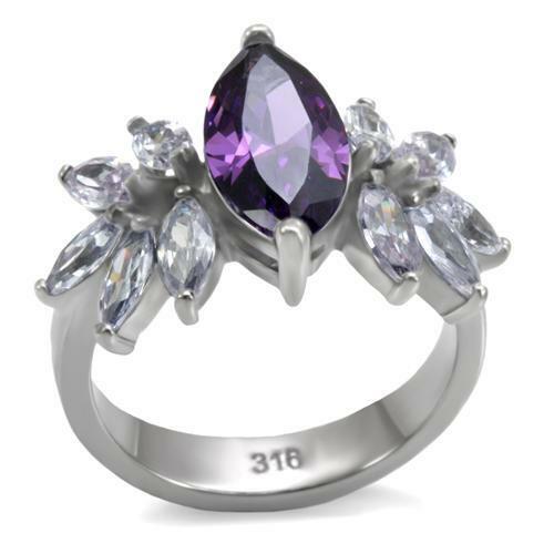 TK085 – High polished (no plating) Stainless Steel Ring with AAA Grade CZ in