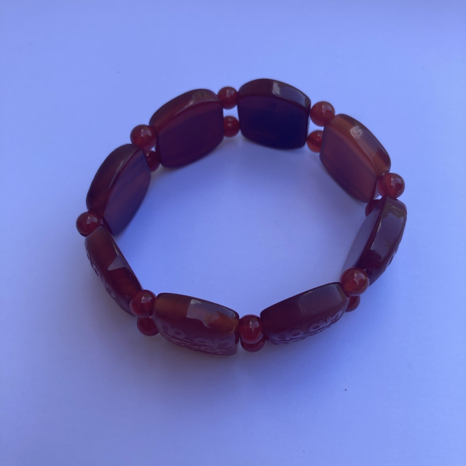 Amber Color Etched Stone Stretch Bracelet Heavy 55g Fashion Jewelry