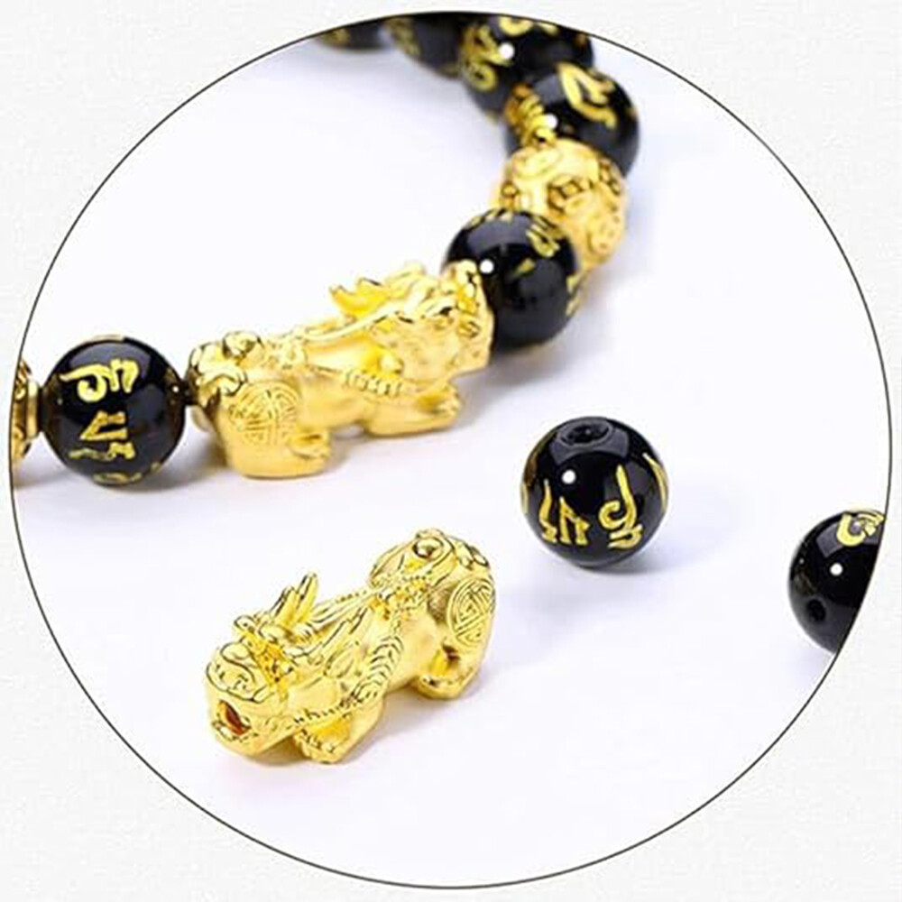 Feng Shui Black Obsidian Beads Pixiu Bracelet Attract Wealth Good Luck Jewelry