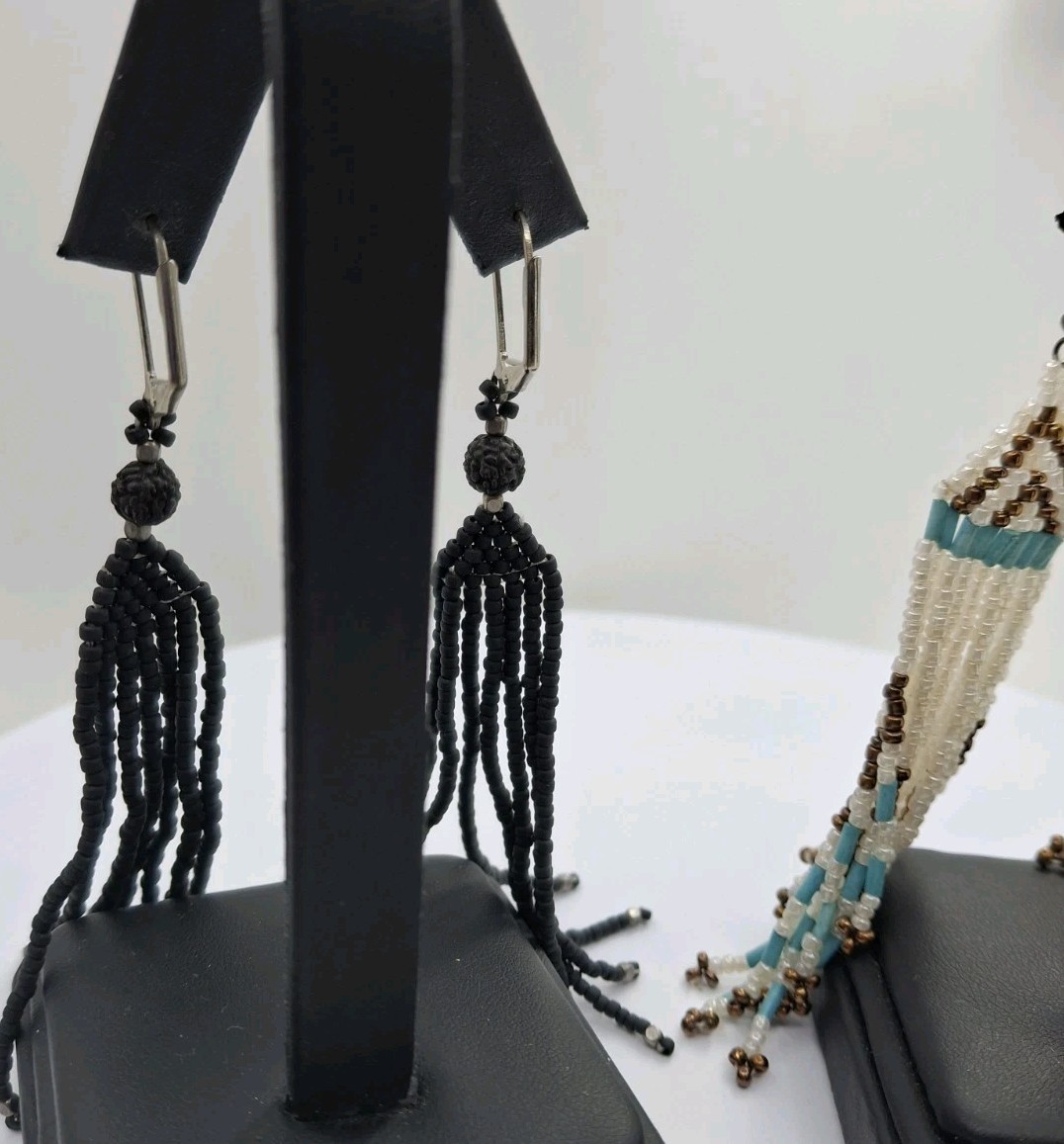 Two Pair Handbeaded Small Bead Dangle Hook Earrings