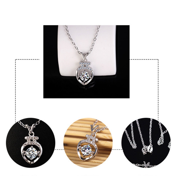 Women’s Sterling Silver Vase White Crystal Cubic Zirconia Pendant With Chain 18″
