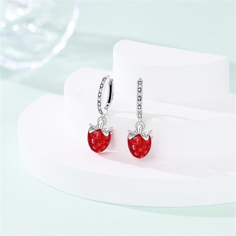 PANDACH 925 Sterling Silver Raspberry Dangle Hoop Earrings For Women Jewelry NEW