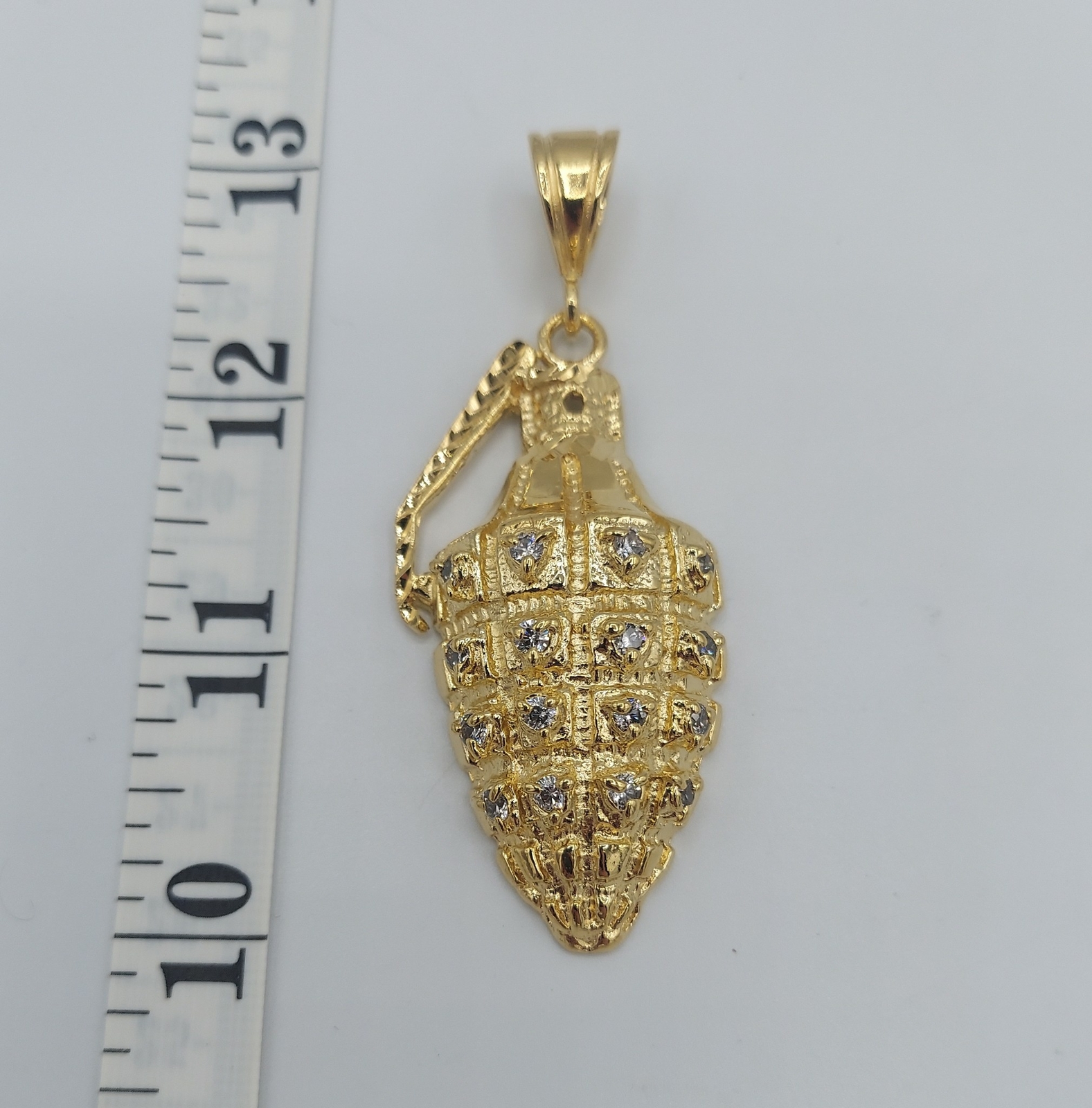 14KT GOLD EP GRENADE W/ CLEAR CZ BLING PENDANT CHARM & 20″ 4MM ROPE CHAIN- 9255