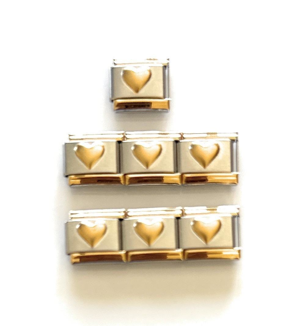 Italian Charm Bracelets Stainless Steel Gold Heart 9 mm Link Free Shipping New