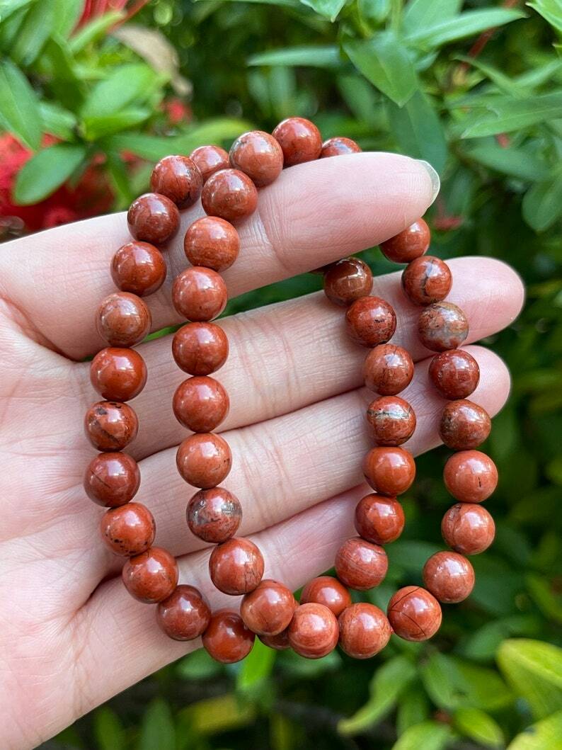 Red Jasper Smooth Round Natural Gemstone 8mm Beads Gemstone Bracelet