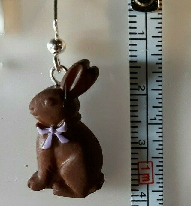 Easter Bunnies Earrings Chocolate, Cream or White Silver hooks Ear Decorations