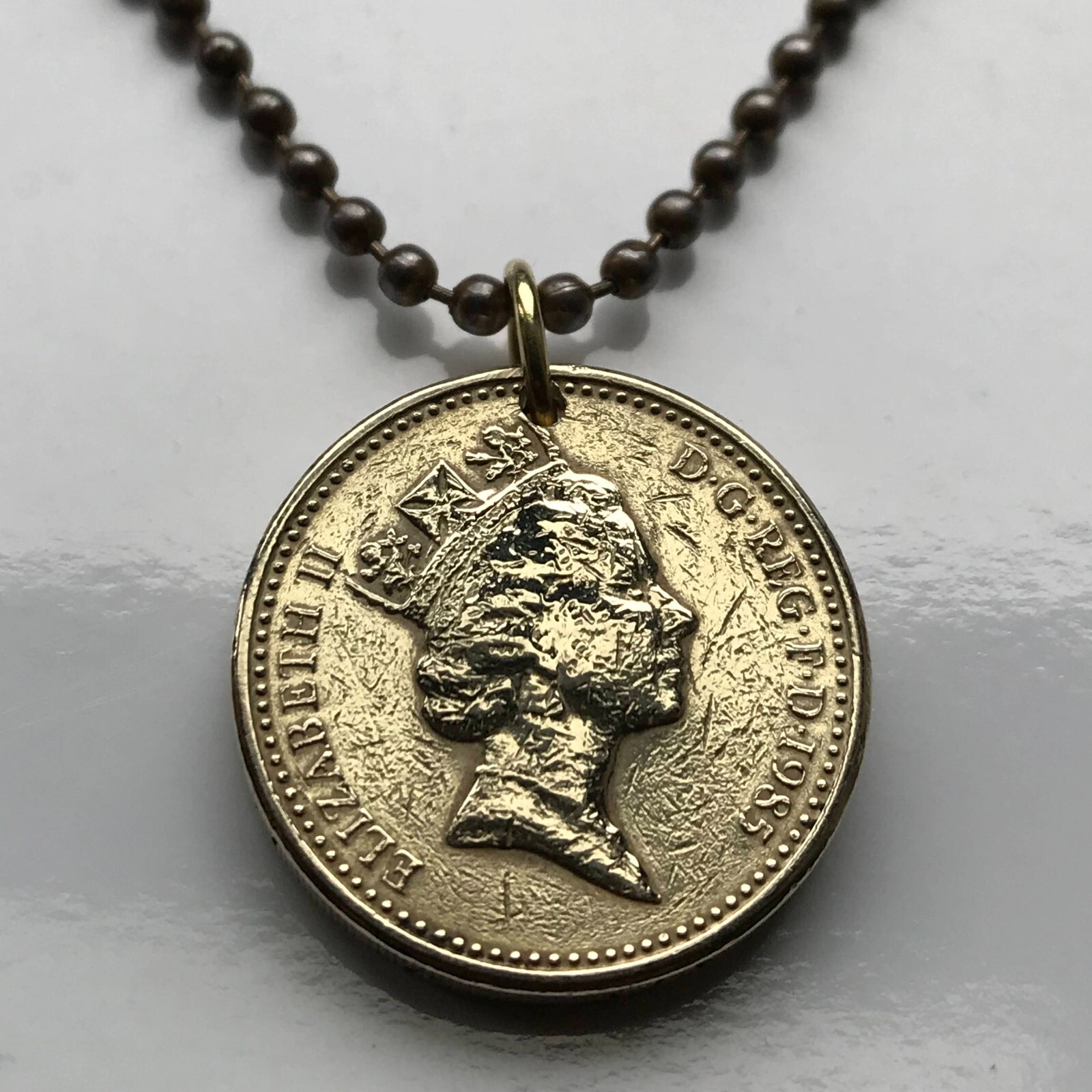 1985 Wales United Kingdom 1 Pound coin pendant Welsh leek Cardiff Swansea 002400