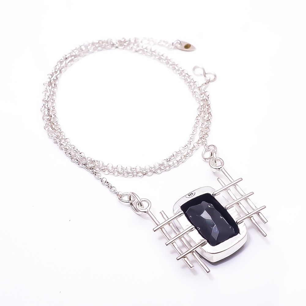 Black Onyx 925 Sterling Silver Tennis Necklace 19-23″ C44120410, Christmas Gift