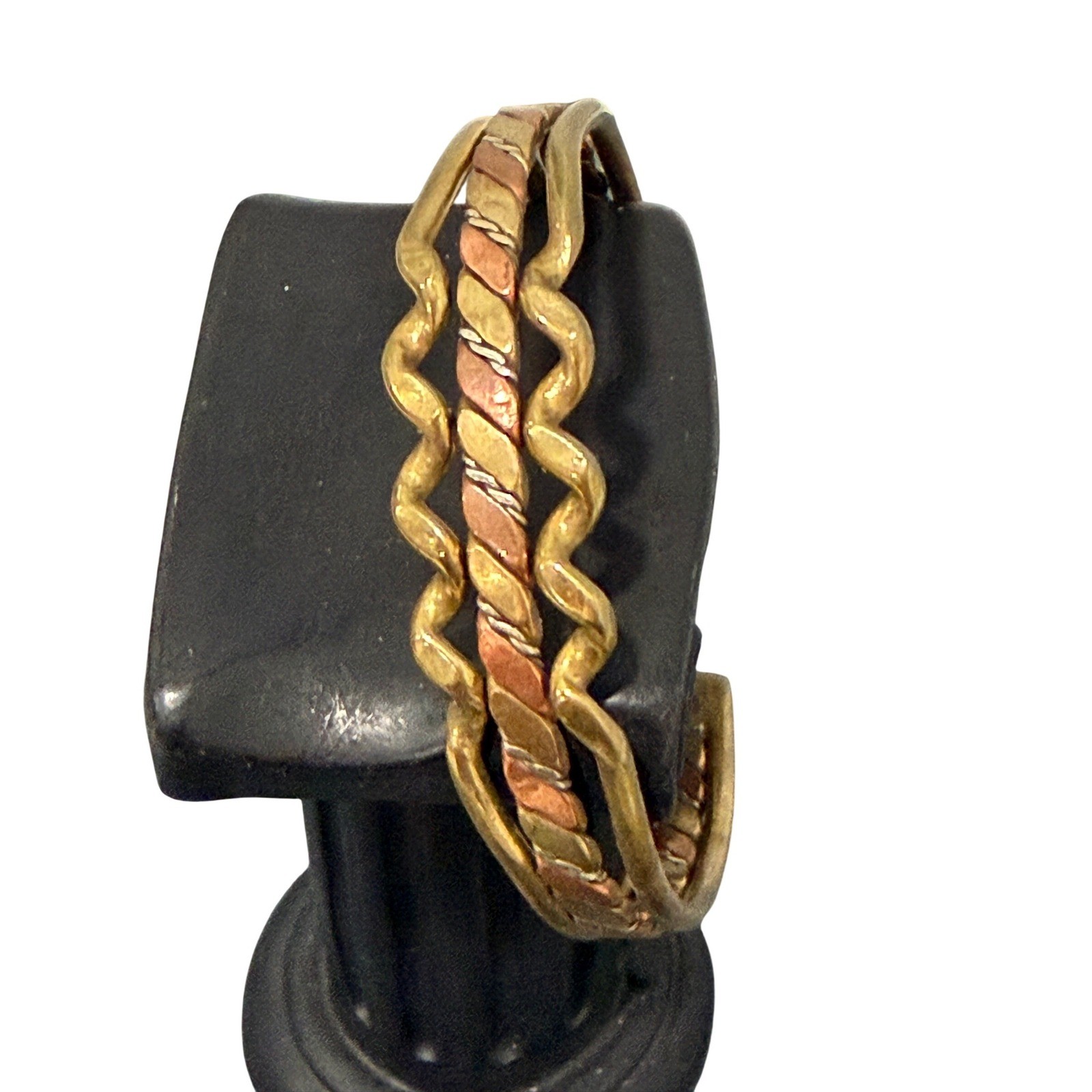 Mixed Metal Gold Copper Silver Tone Cuff Bracelet Unisex 7in Twisted Wavy