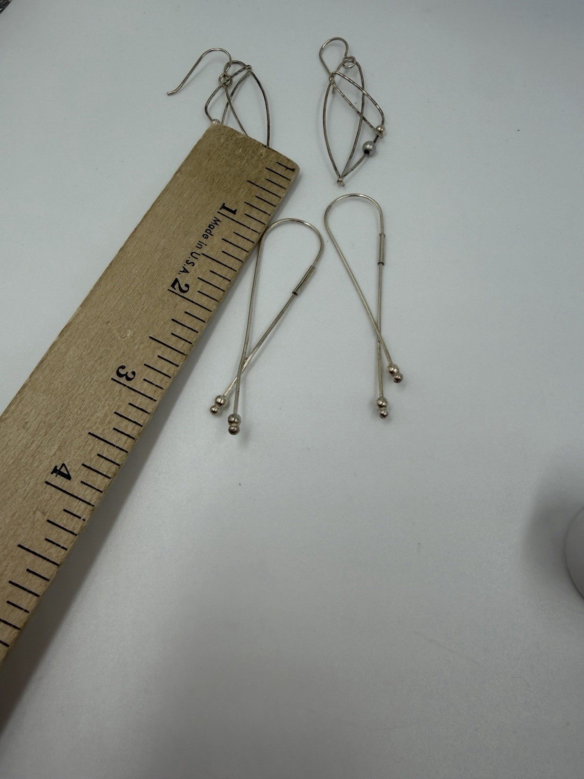Sterling Silver Earrings Lot Kinetic Wire 2 Pair Unsigned Threader Hoop Artsy