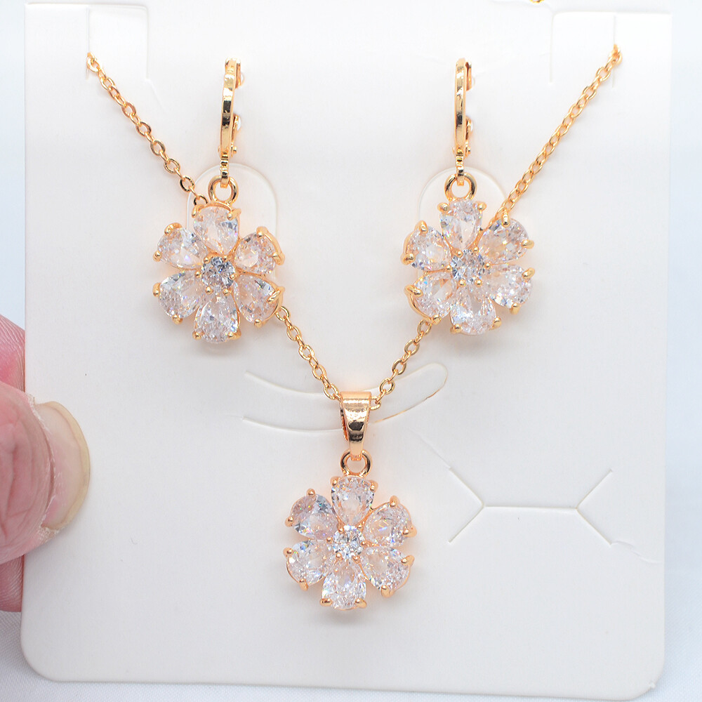 18K Yellow Gold Filled Multicolor Topaz Flower Women Engagement Jewelry Set
