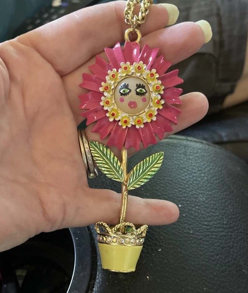 Betsey Johnson Garden Party Flower Pot Worm Pendant Necklace