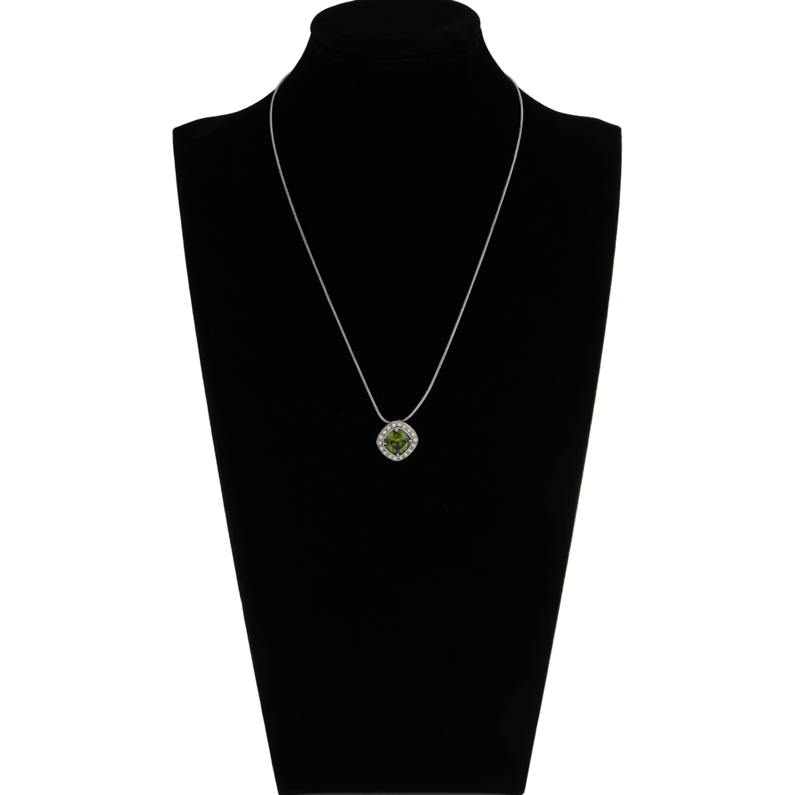 Green Peridot Silver Tone Rhodium Plated Pendant, Earring & Ring Set (Size 6)