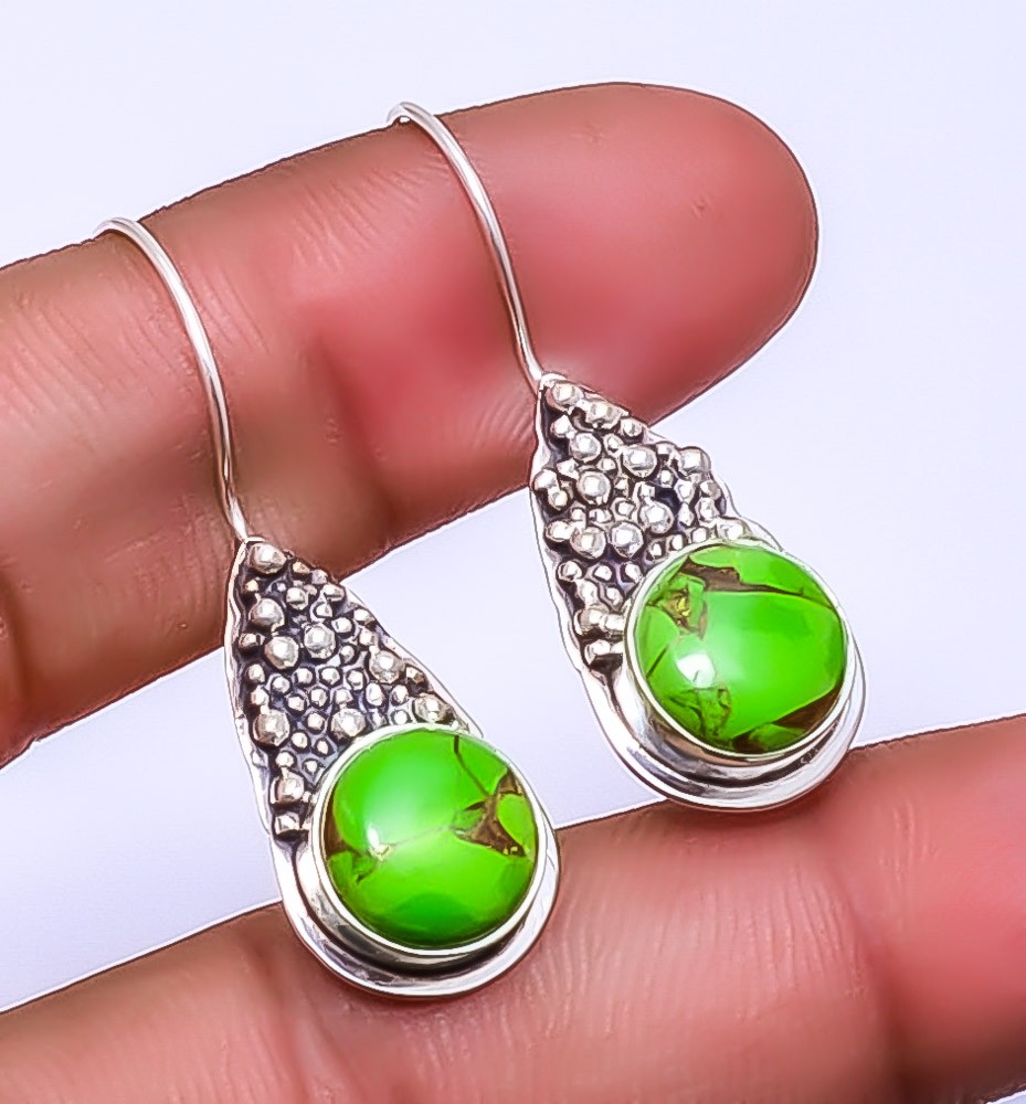Copper Green Turquoise Designer 925 Sterling Silver Handmade Earring 1.56″ E28