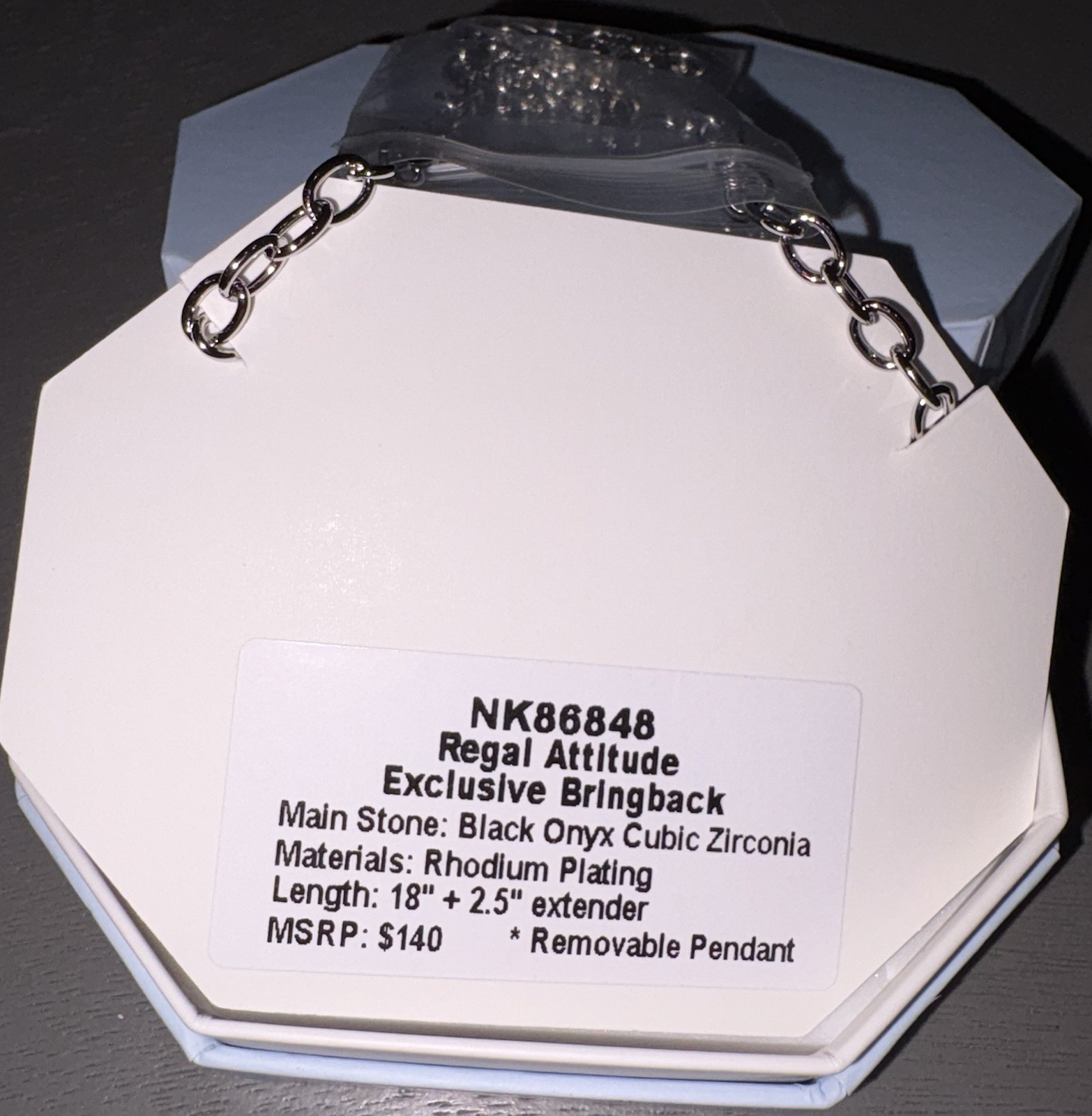 BP Rhodium Plated Black Onyx CZ Hexagon Removable Pendant Necklace 18″ NK86848