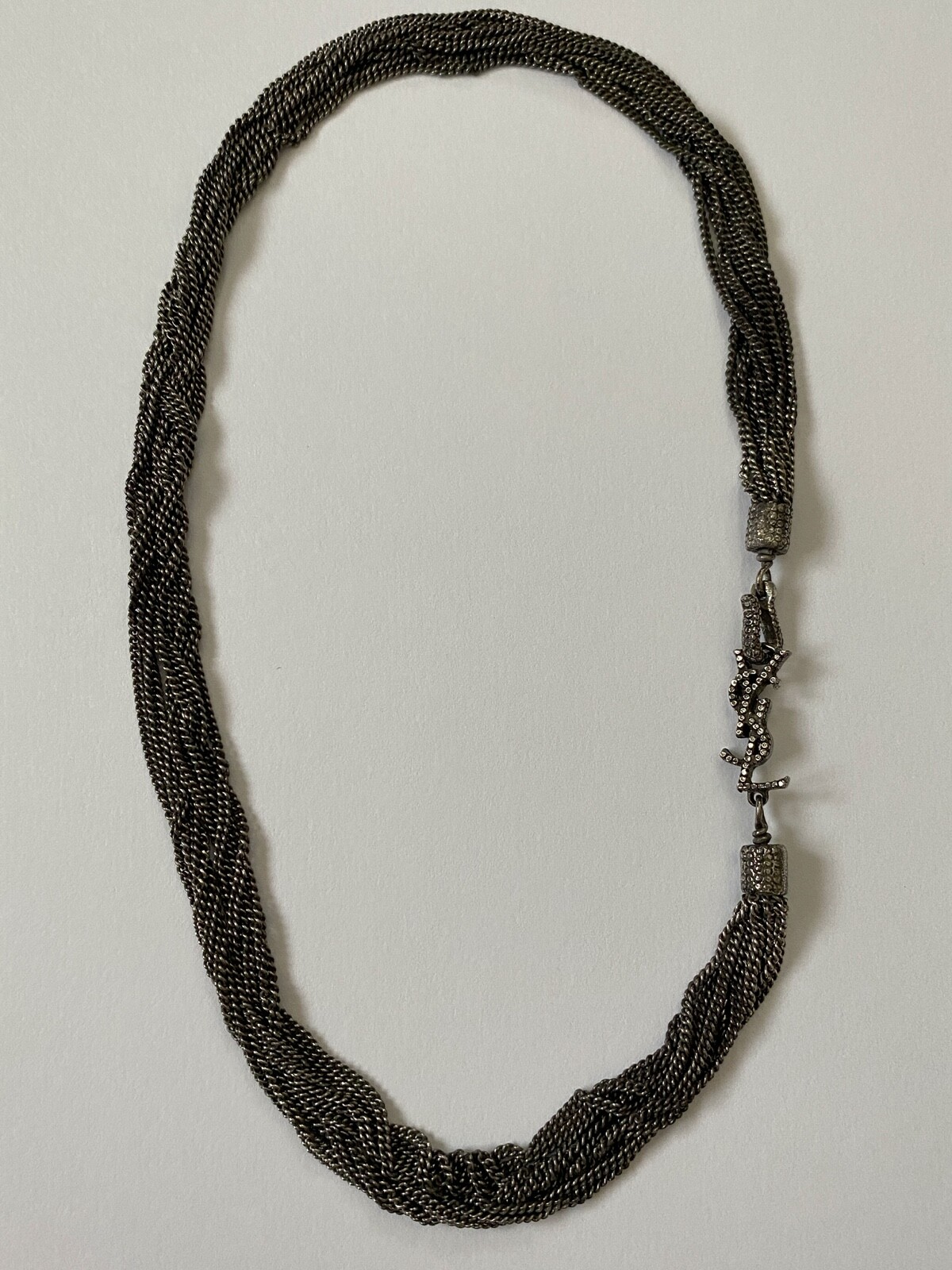 New Saint Laurent LouLou YSL Monogram Logo Silver Chain Choker Necklace $595
