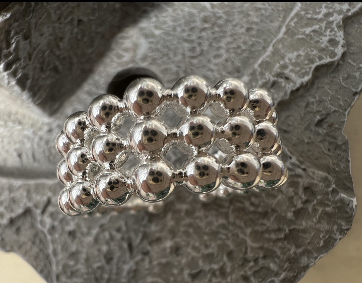 3 Tier Bubble Ball Ring Open Size No Silver Stamp? Selling As Costume Jewellery!