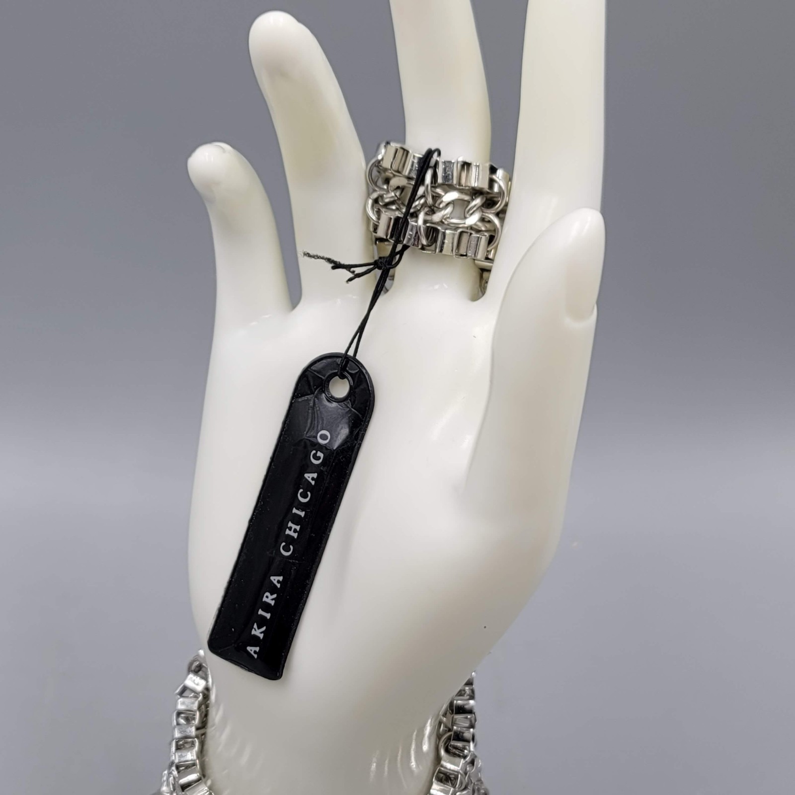 NWT AKIRA CHICAGO Slave Bracelet Silver tone Chain Punk Rock LUCIA Adj NEW