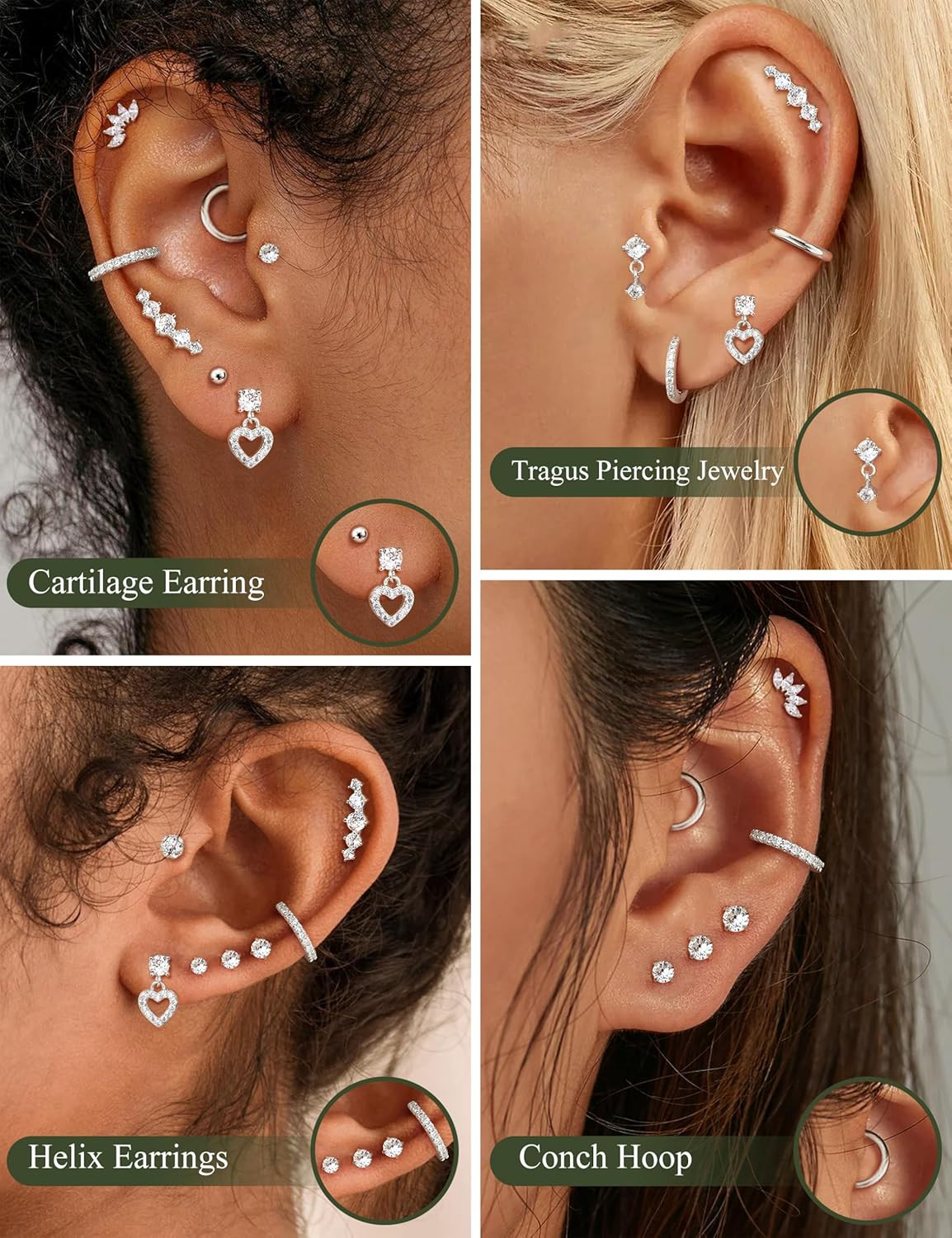 Hypoallergenic Flat Back Earrings for Women Cartilage Earrings Stacks-20G Surgic