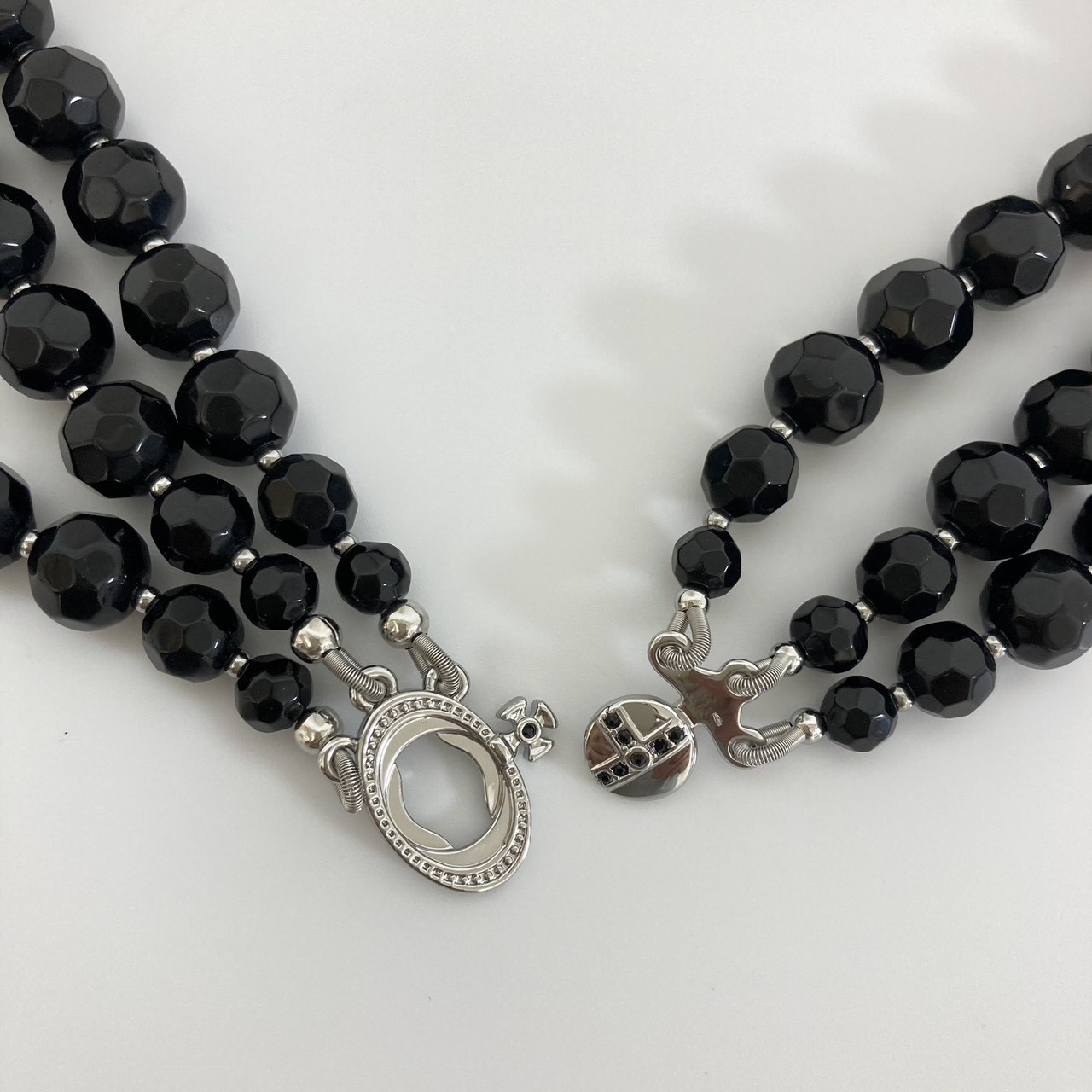 Vivienne Westwood Necklace 3-Strand Drop Choker Black Silver NO BOX