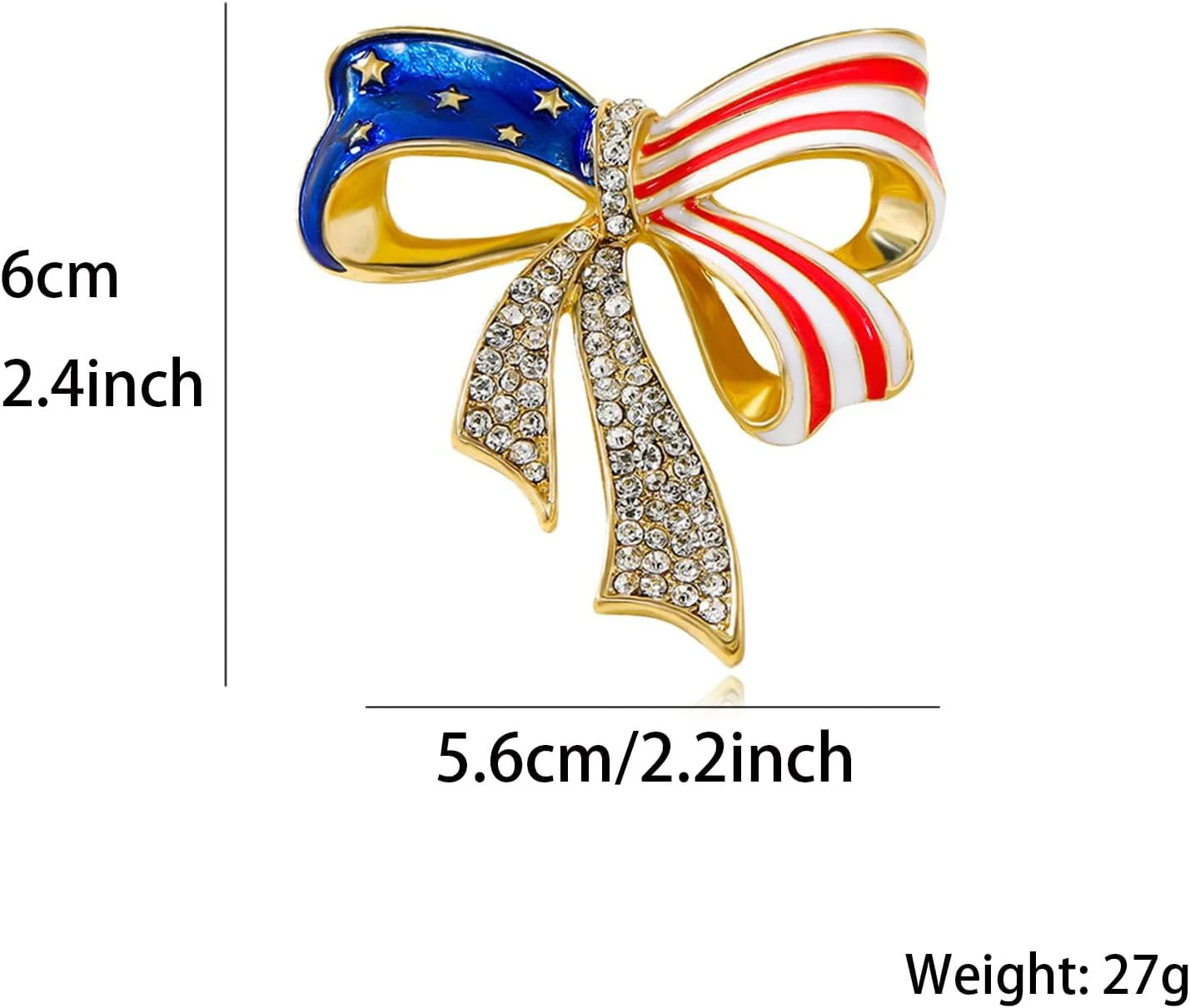 Rhinestone American Flag Medal Pin, Bowknot USA Flag Brooch, Vintage Patriotic B