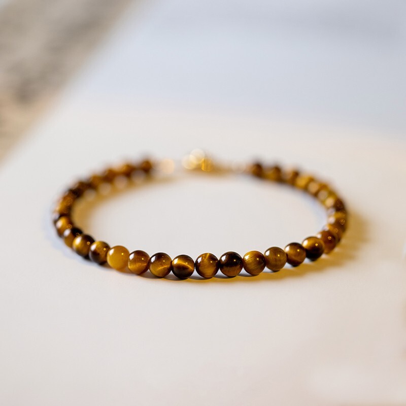 Natural 4mm Tiger’s Eye Stone Beaded Bracelet Brown Gemstone Bracelet Handmade