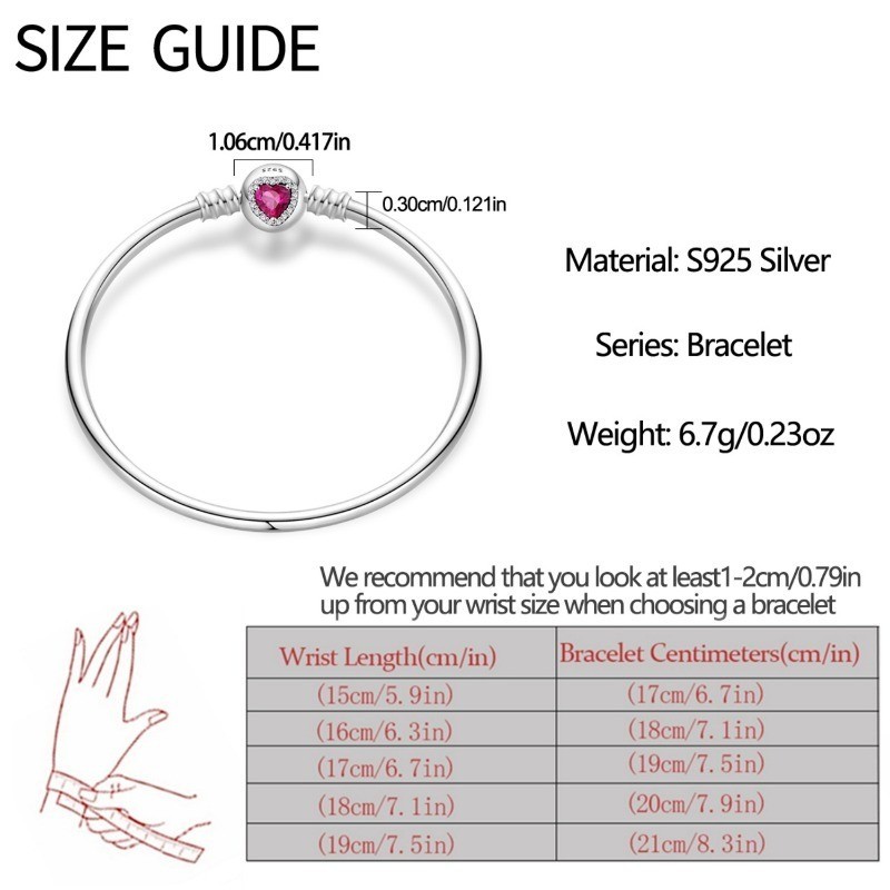 PANDACH 925 Sterling Silver Minimalist Pink Heart Girly Bracelets Jewelry Gifts