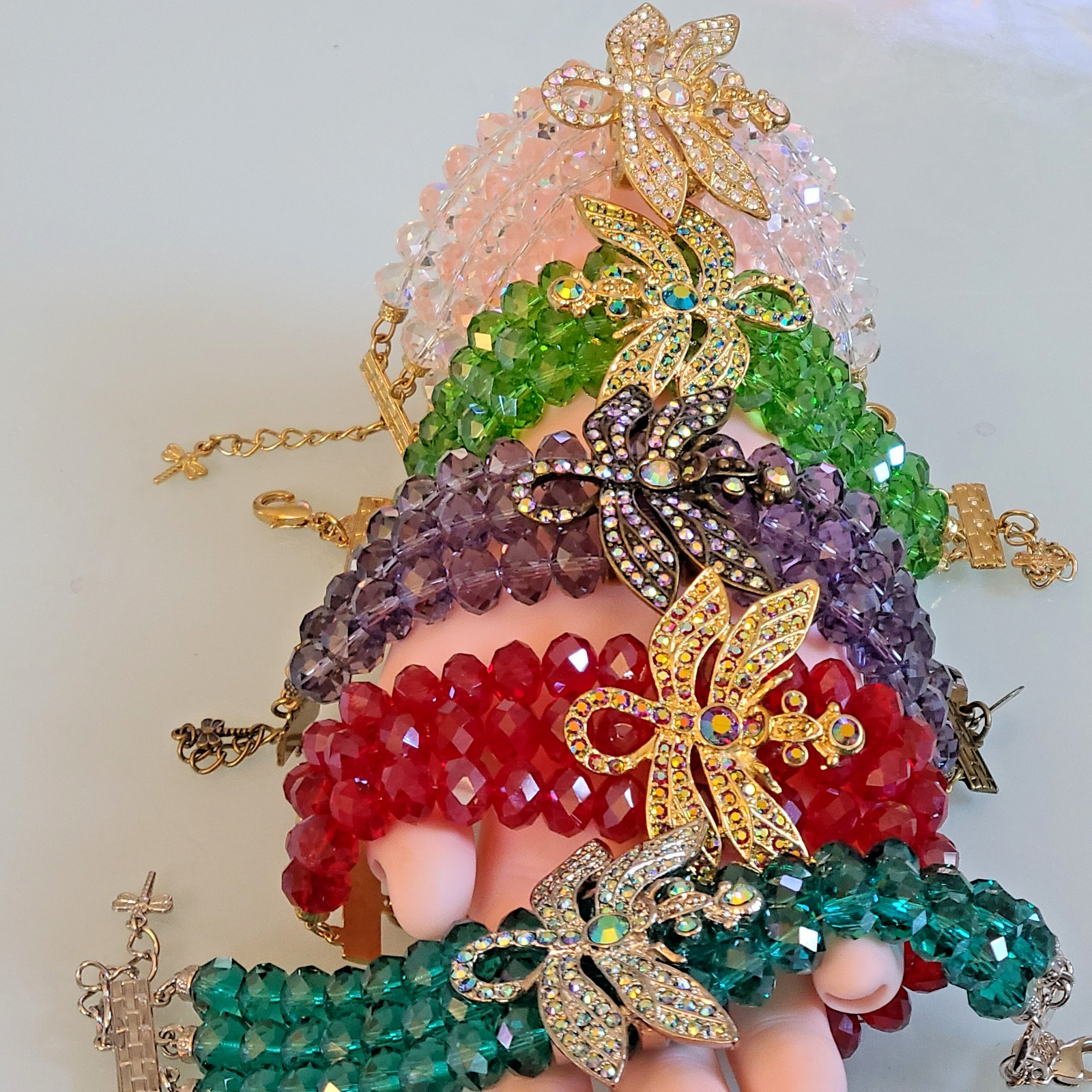 SALE Kirks Folly Dragonfly Desire 3 Strand Crystal Bracelet RUBY RED 9 IN WOW