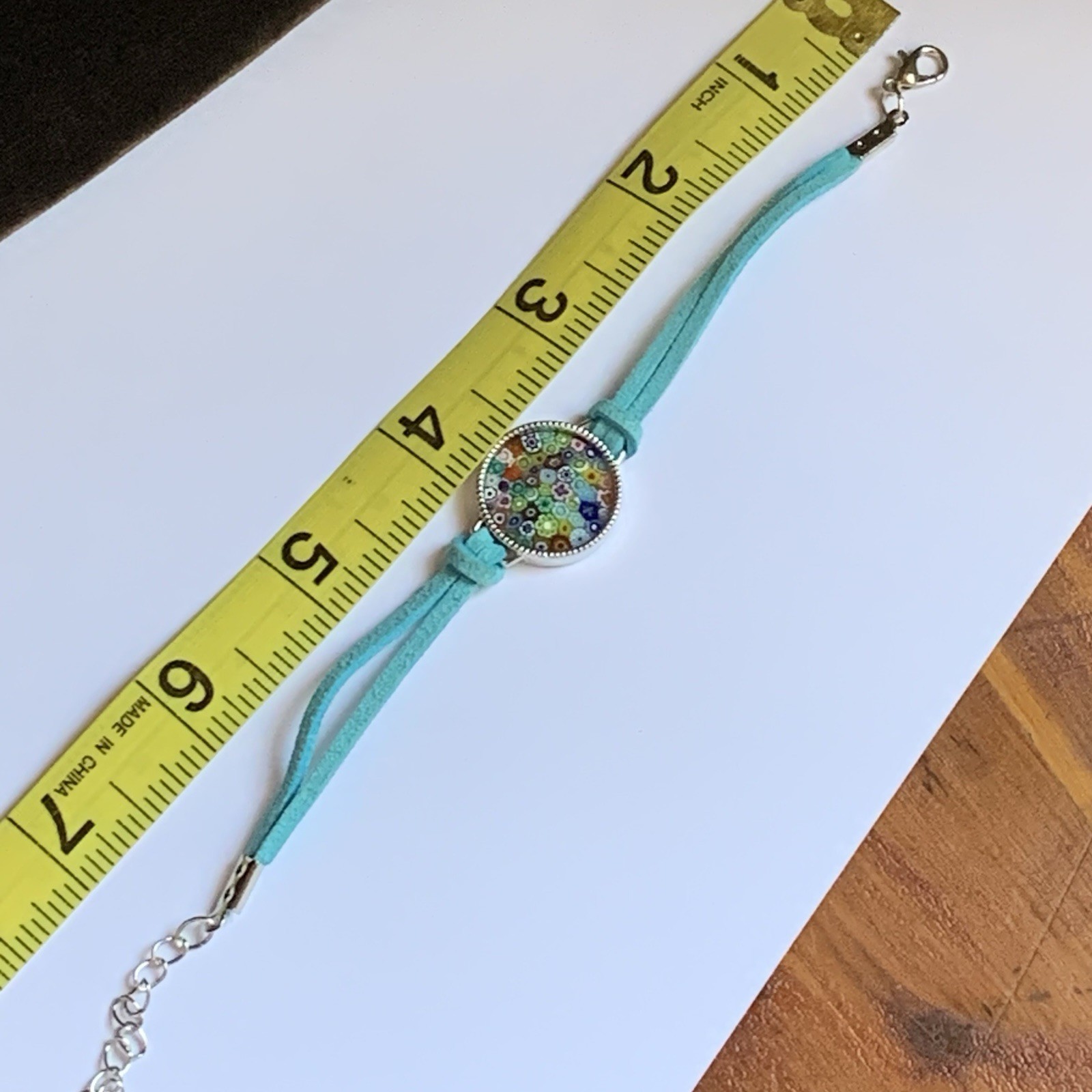 Murano Glass Millefiori Round Made in Italy 7-8 Inch on blue leather cord