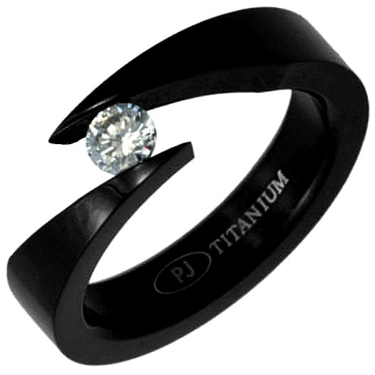 Black Plated TITANIUM Bypass Tension RING with 4.5mm Round CZ, size 8