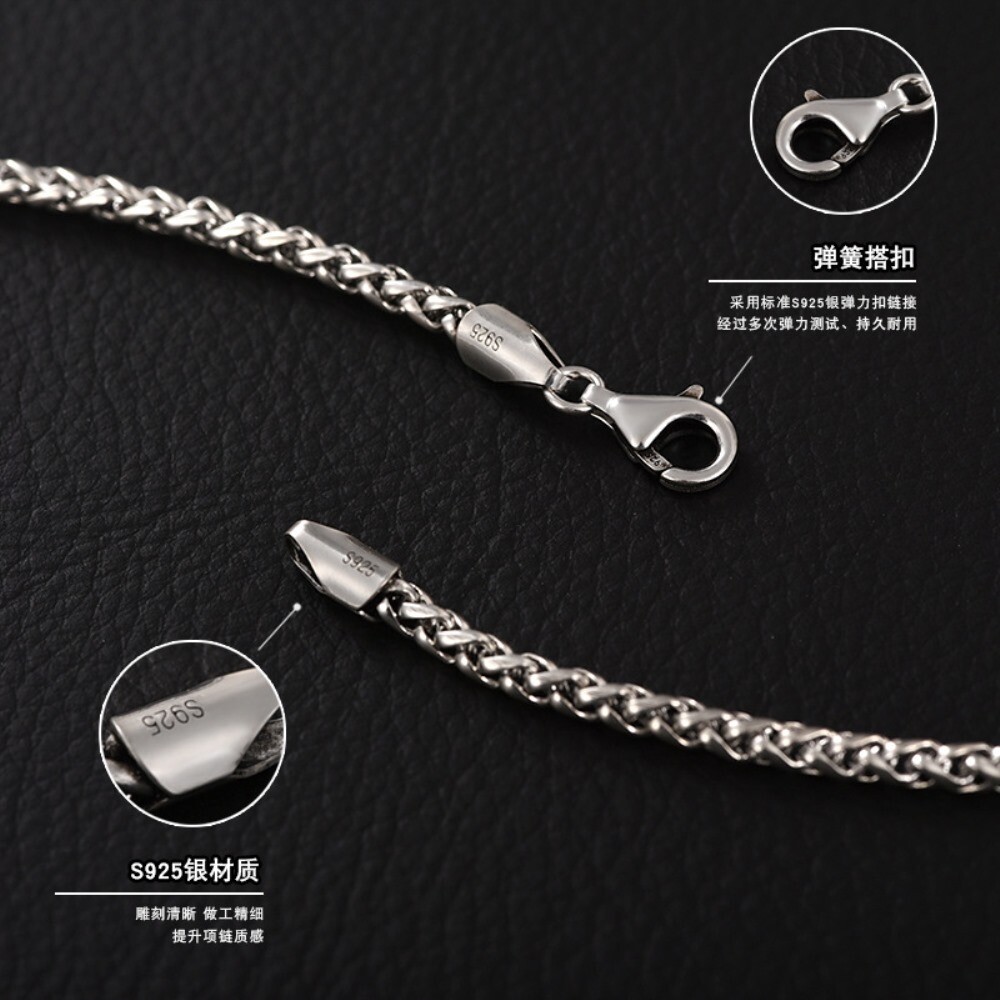 Real 925 Sterling Silver 3mm Wheat Link Chain Necklace 17.7inch – 31.5inch