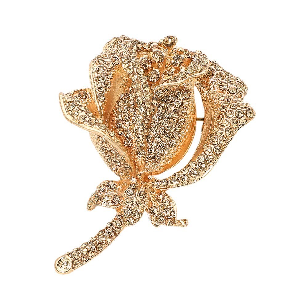 2PCS Gold Silver Rhinestone Rose Flower Brooch Pin Crystal Floral Lapel Badge