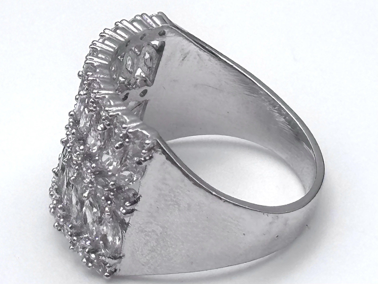 CZ Row Ring Size 8.5 8 1/2 Silver Tone White Clear Cubic Zirconia Marquise Round