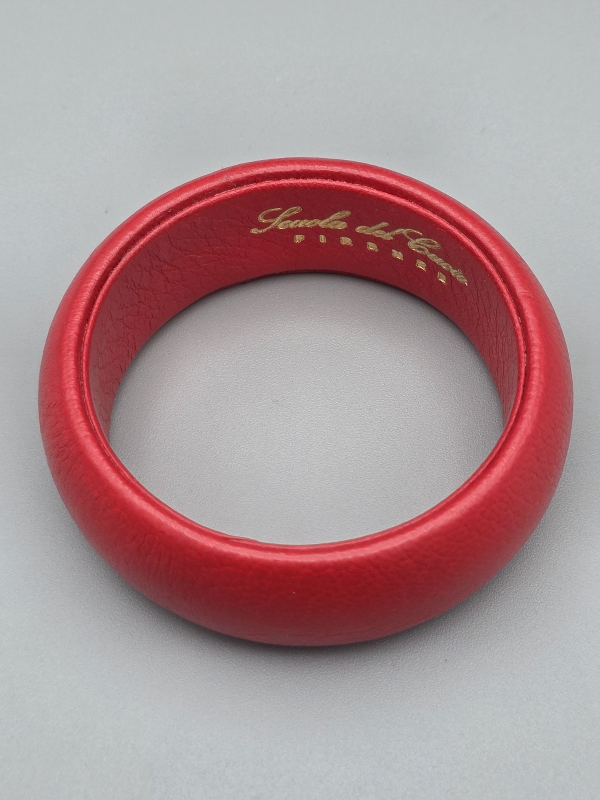 Scuola del Cuoio Genuine Red Italian Leather Wide Bangle Bracelet Made in Italy