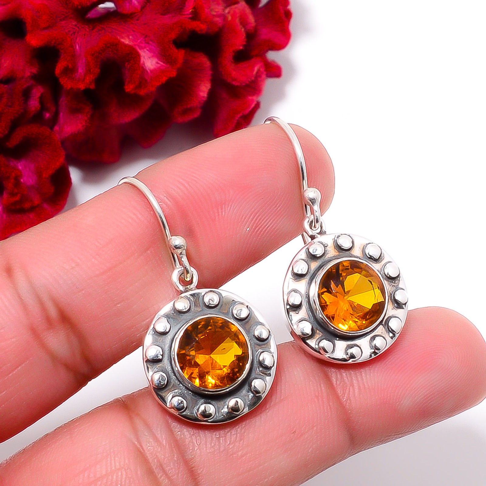 Citrine Designer 925 Sterling Silver Earring 1.2″, Christmas Gift E94630
