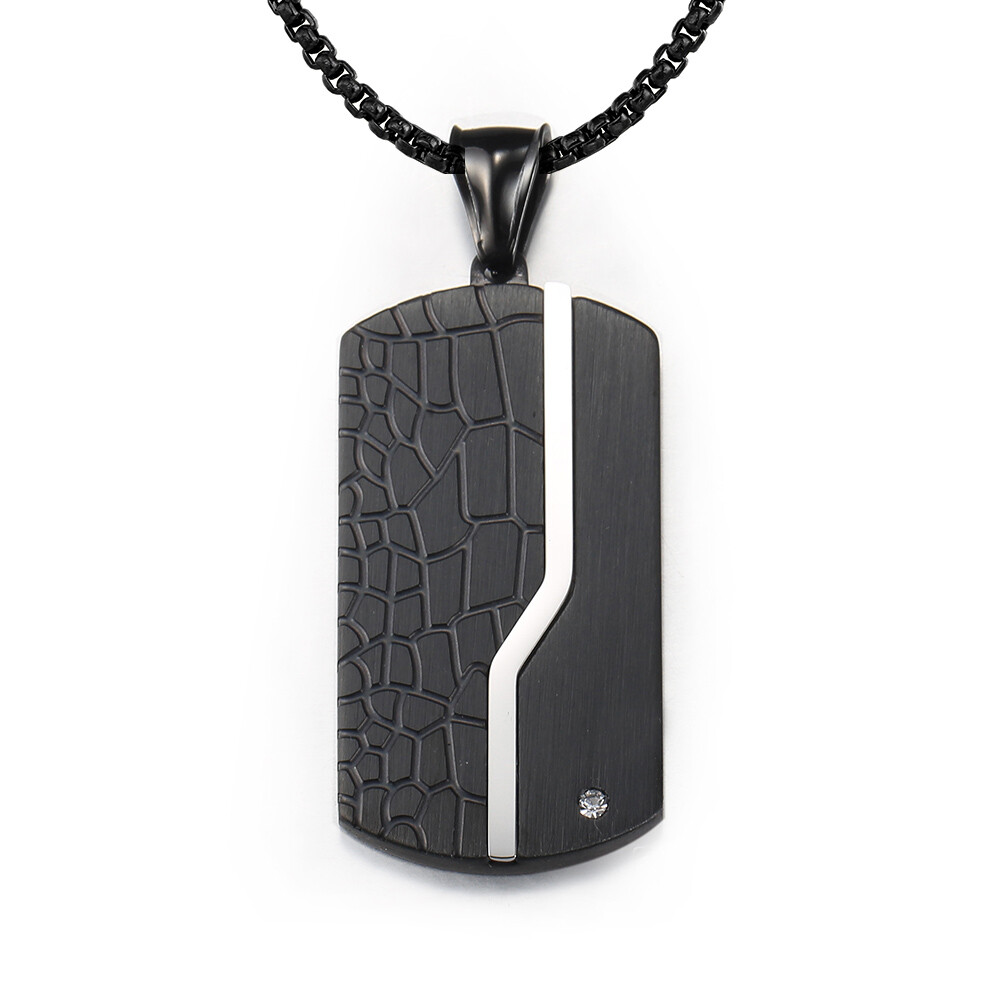 Silver Black Stainless Steel Dog Tag Pendant Necklace Military Box Chain Jewelry