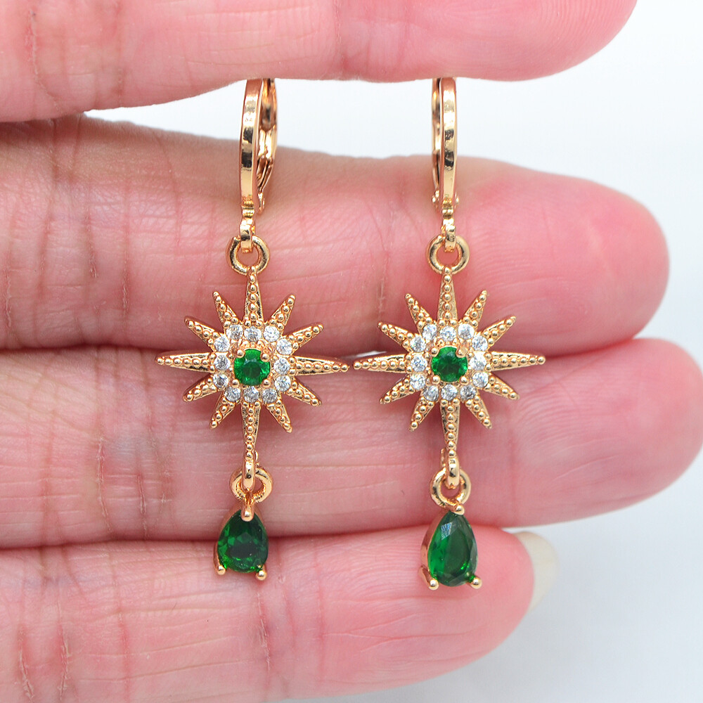 18K Yellow Gold Filled Women Fashion Lake Blue Topaz Star Dangle Earrings