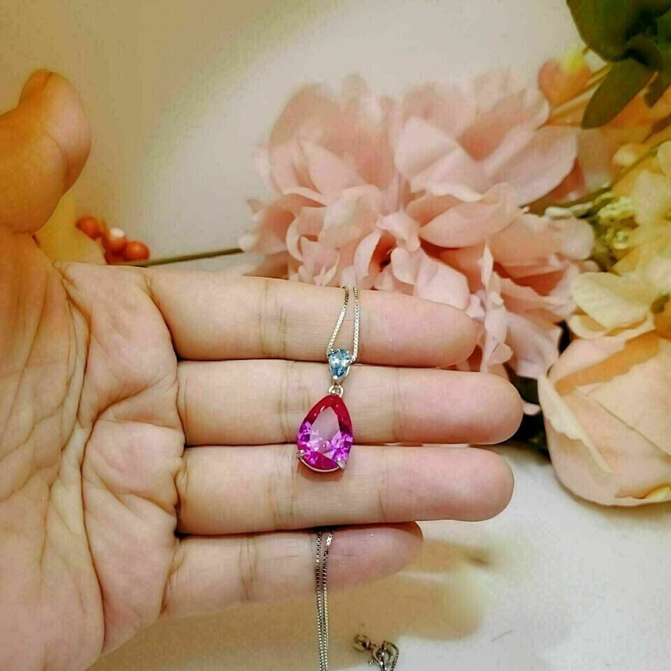 2.50Ct Pear Cut Simulated Pink Ruby Teardrop Charm Pendant 14K White Gold Plated
